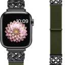 Nylon Bands Compatible with Apple Watch Band 38mm 40mm 41mm 42mm 44mm 45mm 46mm 49mm Women Men,Stretchy Adjustable Interlock Buckle Strap for iWatch Series 10 9 8 7 6 5 4 3 SE Ultra 2 1 (Army green)