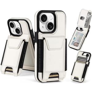 SkyEagle Compatible with iPhone 13 Wallet Case with Card Holder,Women Men Phone Case PU Leather RFID Blocking Shockproof Magnetic Flip Cover Credit Card Slots Kickstand,for Apple 13 6.1",White