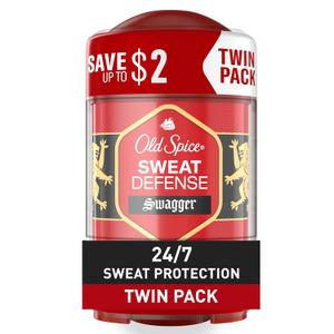 Old Spice Sweat Defense Antiperspirant & Deodorant for Men, 24/7 Ultimate Sweat Protection, Long Lasting Scent, Soft Solid, Swagger with Cedarwood Scent, 2.6 oz (Pack of 2)