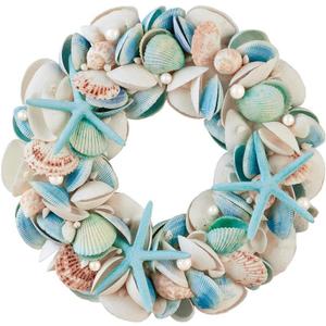 Collections Etc Blue Shell and Starfish with Pearls Wreath 13.5" x 13.5" x 2.5"