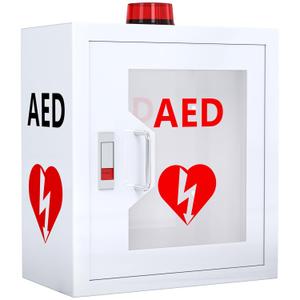 NLShan Wall-Mounted AED Cabinet: Steel Defibrillator Storage Case with Alarm & Handle - Fits Zoll/Cardiac Science/Physio-Control All aed Brands (14.2" Wx7.9 Dx15.8 H), Square Corners