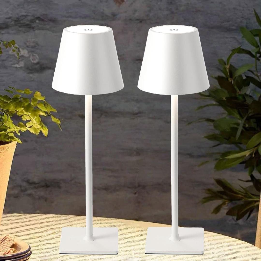 White Rechargeable Table Lamp Set of 2,Cordless Desk Lamp,Small Led Outdoor Table Lamp for Restaurant Dining Table Top Tabletop Lighting,lampara de mesa recargable,Touch Lamp,Wireless Table Lamp