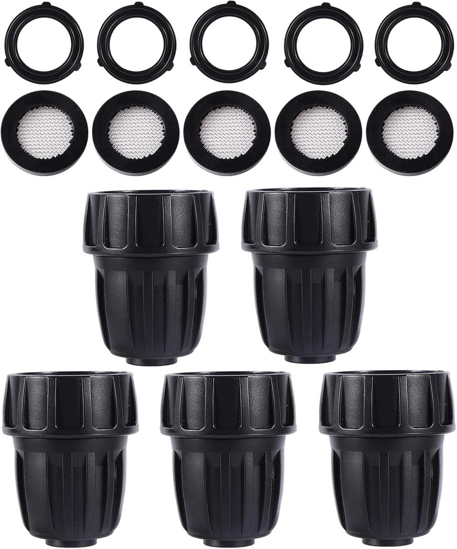 1/2 inch Irrigation Tubing Fittings For (1/2" ID x0.6-0.63" OD) 16mm Drip Tubing Barbed Locked Connectors-5 US Standard 3/4" to 1/2" Faucet Adapters,5 Filter Washers,5 Rubber Washers