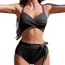 AI'MAGE Womens High Waisted Bikini Sets Tummy Control Swimsuits Two Piece Swim Suits 2025 Crisscross Tie Back Bathing Suits (XX-Large, Black)