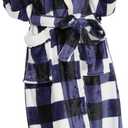 Plush Robes for Women, Hooded Bathrobe Long Fluffy, Womens Fuzzy Fleece Warm Soft Cozy Robe (Blue, XXXL)