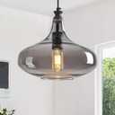 Modern Glass Pendant Light 10.63 in Light Grey Glass Shade Black Farmhouse Island Pendant Lights for Kitchen Pendant Lighting Over Sink Bedroom Dining Room, A Style 1-Pack