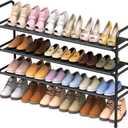 Long Shoe Rack for Closet - 3 Tier Shoe Organizer Storage for Entryway, Front Door Entrance, Metal Frame, Non-Woven Fabric Shelves, 10.8 D x 40.2 W x 25.8 H