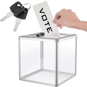 Acrylic Donation Raffle Box with Slot & Lock, Large Clear Ballot Offering Suggestion Ticket Holder for Fundraising Drawing Storage Container Tip Jar Voting Charity(6 x 6 x 6 In, Clear)