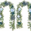 Waipfaru 2Pcs Flower Garland Decorations, Wedding Table Floral Rose Garland for Table Centerpieces Backdrop Wall, Eucalyptus Greenery Vines for Party Room Decor (Dusty Blue)