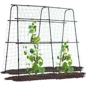 Lalahoni Garden Cucumber Trellis for Climbing Plants Outdoor, 5.3 FT Tall Metal Arch Plant Support for Vegetable Fruit Flower Vine Plant, Pea Tunnel A-Frame Trellis for Raised Bed, with Garden Netting