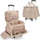 Rolling Teacher Bag with Wheels, Teacher Tote Bag with Detachable Trolley, Fits for 15.6" Laptop(Patent Design) (Light Tan)