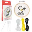 GAMAGO Aquarius Peanuts Snoopy & Woodstock Cross Stitch Embroidery Kit – DIY Needlework Craft Set with Floss, Printed Fabric, Hoop & Instructions, Beginner Embroidery Kit for Kids, Teens & Adults