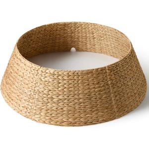 42in Extra Large Christmas Tree Collar - Woven Hyacinth Tree Collars for Artificial Trees - Rattan Rustic Farmhouse Basket for Tree Base Cover with Cord Cut-Out for 9ft 10ft 12ft Tree (Natural)