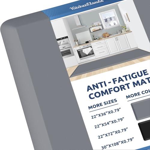 KitchenClouds Kitchen Mat Cushioned Anti Fatigue Rug 22"x72" Water Resistant, Non Slip, Standing and Comfort Desk/Floor Mats for House Sink Office (Grey,0.8inch)