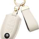 Leather Key Fob Cover for Nissan Leather Keychain Compatible with Altima Maxima Rogue Armada Pathfinder 4 5 Buttons Smart Key