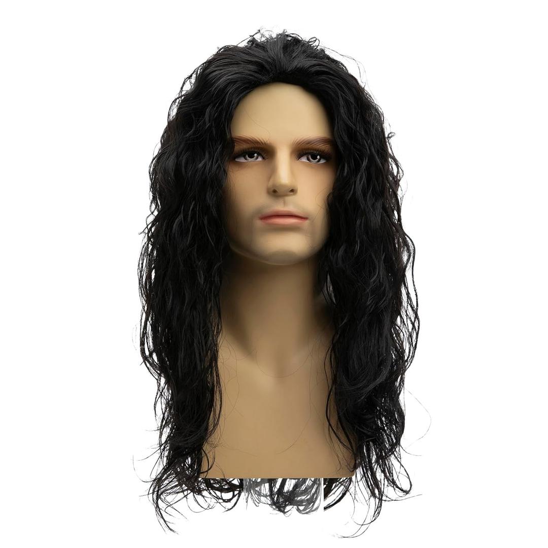 Baruisi Long Curly Wavy Black Wigs for Men Synthetic Natural Party Halloween Cosplay Hair Wig