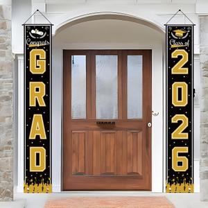 5 x OHOME Graduation Decorations 2026 - Black Congrats Grad Porch Banner for Graduation Party Decorations - Class of 2026 - Party Favors Supplies Backdrop Yard Signs Decor