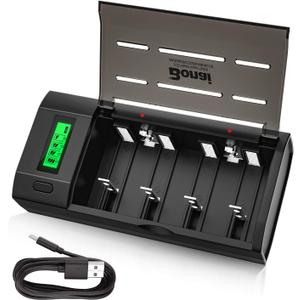 BONAI Smart Battery Charger for AA AAA C D 9V Ni-MH Ni-CD Rechargeable Batteries with Discharge Function and LCD Display Fast Charging - Black BONAI Smart Battery Charger for AA AAA C D 9V Ni-MH Ni-CD Rechargeable Batteries with Discharge Function and LCD Display Fast Charging - Black