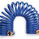 FUNJEE EVA Coil Garden Hose for Gardener: Retractable Self Coiling Hoses with 3/4" GHT Solid Brass Fittings - Kink Free and Flexible for Home and Garden Yard (25FT, Blue)