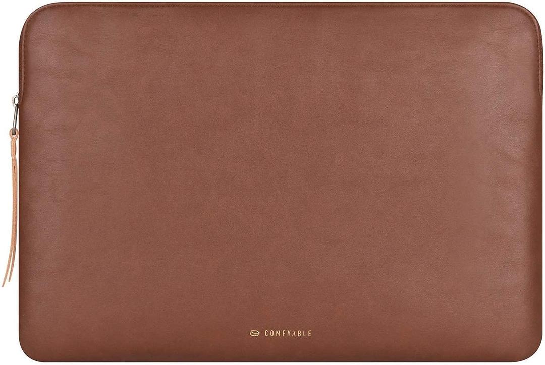 Comfyable Slim Protective Laptop Sleeve, PU Leather Bag Compatible with 15" MacBook Air (Snug Fit) M5 & 14" MacBook Pro M5 Pro/Max 2026 (Loose Fit), Brown