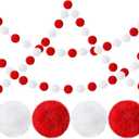 2 Pack Large Pom Poms Garland Hanging Winter Decorations Colorful Soft Faux Fur Ball Garland for Christmas Holiday Birthday Wedding Baby Shower Party Supplies(Red White,3.15 Inch)