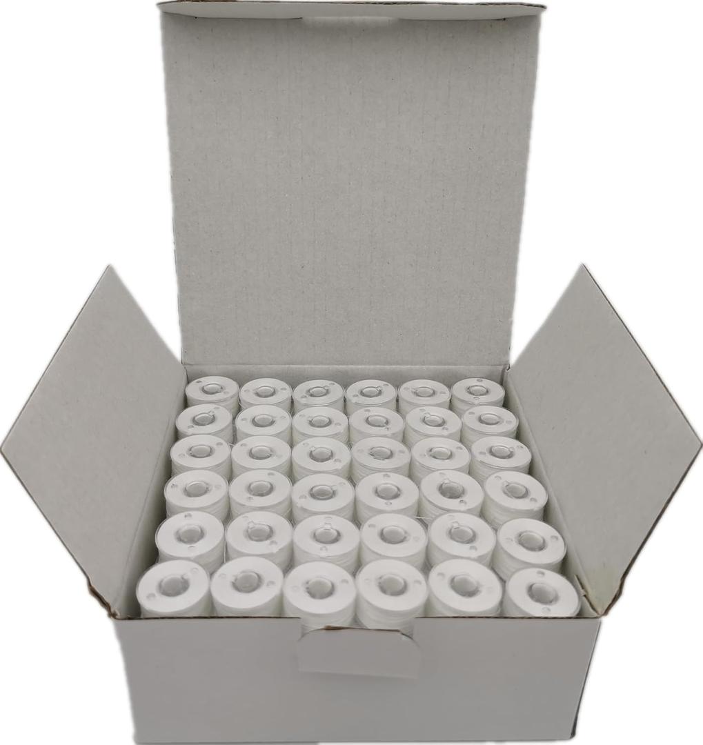 DOUBLELIN 144pcs Prewound Bobbins Size A for Domestic Sewing/Embroidery Machines, Compatible with Brother Machines, Plastic Sided, Size A, Class 15, 15J, SA156, White, 100% Polyester, 60S/2 100 Yards