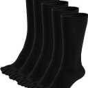 ZAKASA Mens Toe Socks Athletic Running Cushion Five Finger Cotton Crew Socks (Black, XL)