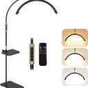 23 Inch Half Moon Light, Lash Light for Eyelash Tech, LED Floor Lamp for Eyelash Extensions, Nail Art, Tattoo Art and Skincare, Adjustable Color Modes and Flexible Gooseneck, with Tray - Black