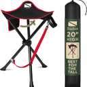 Foldable Tripod Stool - Ultra Portable Seat for Tall People, 20 High - Hunting Chair & Hidden Zippered Pocket - 2 lb Camping Stool, 3 Legged Strong Steel Stool Holds up to 200 lb (Black/Red)