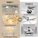 RUIYEY Boho Ceiling Fans with Lights: 20 inch Beige 2-Tier Modern Flush Mount Ceiling Fan with Remote, 7 Blades Reversible 6 Speeds E26 4 Light Low Profile Caged Fandelier for Bedroom Kitchen Island