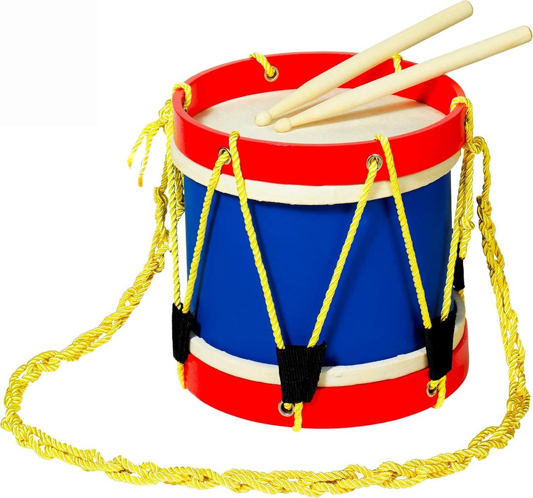 Kids 8 Inch Drum Set with Adjustable Strap and 2 Wooden Drum Sticks - Musical Instrument Gift Choice