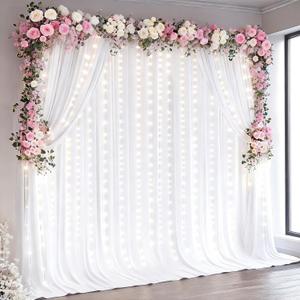 White Backdrop Curtains with Lights for Parties,10x10FT Wrinkle Free Wedding Photo Backdrop Curatin Drapes Fabric for Baby Shower Birthday Ceremony Reception Home Party Decorations-5ft x 10ft,2 Panels