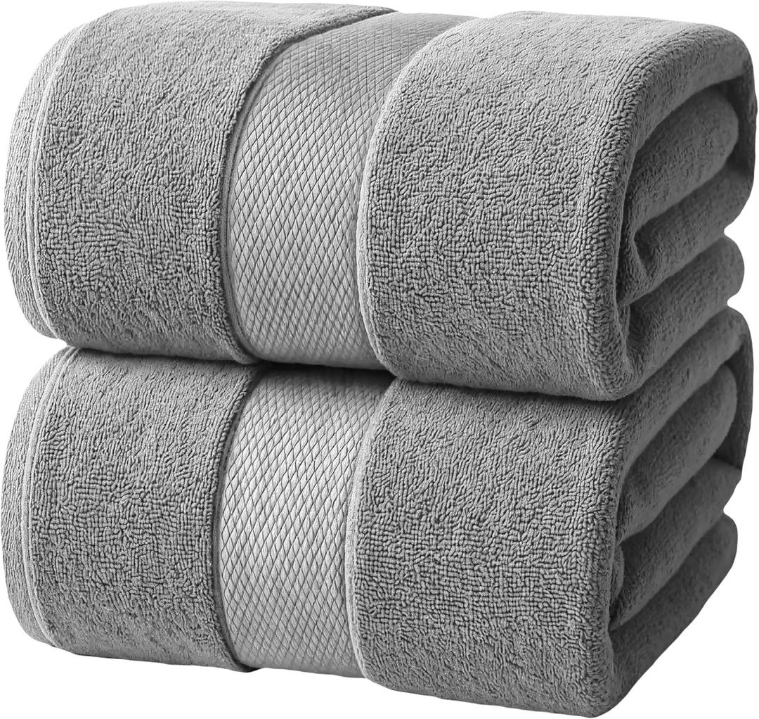 Infinitee Xclusives Luxury Bath Sheets Towels  2 Pack 600 GSM (35X70 Inches) 100% Ring Spun Cotton Large Bath Towels for Bathroom (Charming Grey, Bath Sheet Pack of 2)