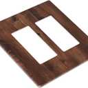 Rustic Brown Wood Grain Vintage Light Switch Cover 2 Gang Double Rocker Wall Plate Decorative Electrical Switchplate Faceplate for Bathroom Kitchen Bedroom Decor 4.6 * 4.5 In