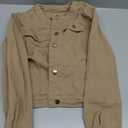 Allegra K Women's Denim Jacket Collarless Round Neck Button Down Long Sleeve Jean Jackets (Brown, S)