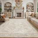PureCozy Beige 9x12 Area Rug for Living Room Washable Vintage Large Carpet Non Slip Low Pile Indoor Bedroom Soft Retro Oriental Medallion Accent Throw Rug for Kitchen Dining Room Office
