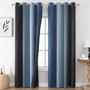 Estelar Textiler Black and Navy Blue Gradient Blackout Curtains for Bedroom 96 Inch Length, Thermal Insulated Ombre Drapes, Full Light Blocking Energy Saving Curtains for Living Room,52Wx96L,2 Panels (52"W x 96"L (Pack of 2))