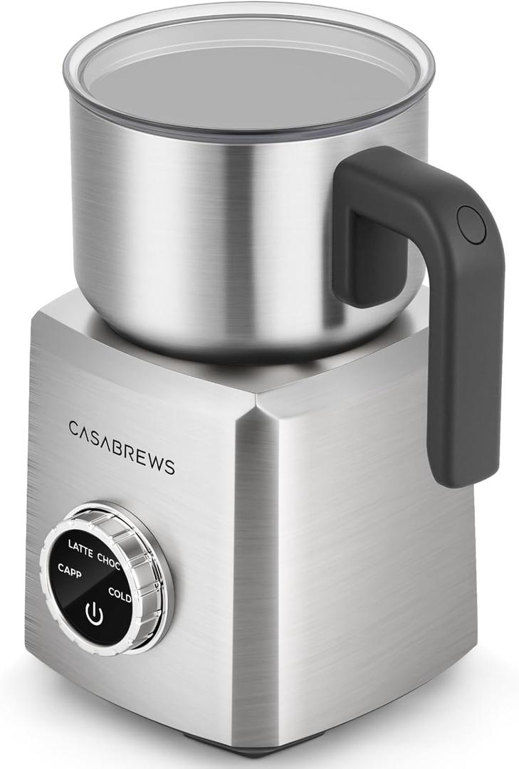 CASABREWS ARTIST Milk Frother, 4-in-1 Electric Milk Steamer for Hot & Cold Foam, Die-Cast Aluminum Body for Latte, Cappuccino, Hot Chocolate, Dishwasher Safe, Knob Control, Great Coffee Gift