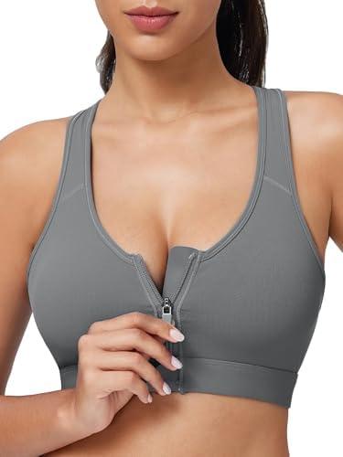 Zip Front Closure High Impact Sports Bra for Women Post Surgery Racerback Sports Bra High Support Workout Running Bras, Medium
