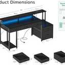 AODK 55 Inch Computer Desk with 3 Drawers and File Cabinet for Storage, Office Desk with Monitor Stand and LED Lights, Home Office Desks, Black