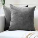 Encasa XO Thick Chenille Throw Pillow Covers Set of 2 | Grey - (24"x24") (60x60 cm) | Decorative Accent Square Throw Pillow Cases For Couch, Home Decor, Sofa