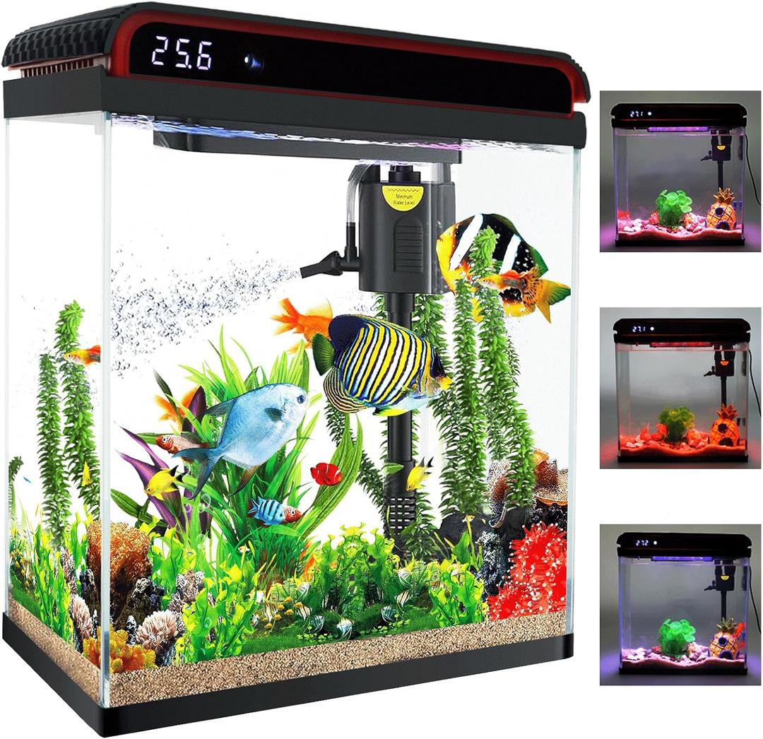 20 Gallon Fish Tank, Large Betta Tank with Glass Aquarium Starter Kits Self Cleaning with 3 Types of LED Lights and Filter Water Pump, Ultra Quiet Decoration Kids Room Gift Decor (Black)