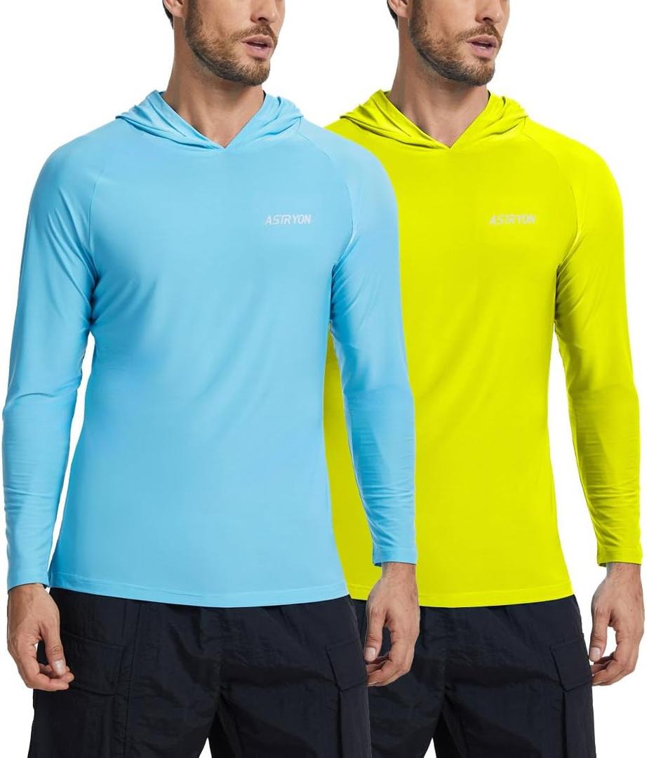 2 Pack Mens UPF 50+ Fishing Shirts Long Sleeve UV Sun Hoodie Quick-Dry Swim Rash Guard Lightweight Shirt for Outdoor (XL)