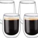 ComSaf Double Walled Glass Coffee Mugs(11 oz/320ml), Thermo Insulated Borosilicate Glasses for Coffee Tea Juice Latte Cappuccino Hot and Cold Drinks/Beverages, Set of 4