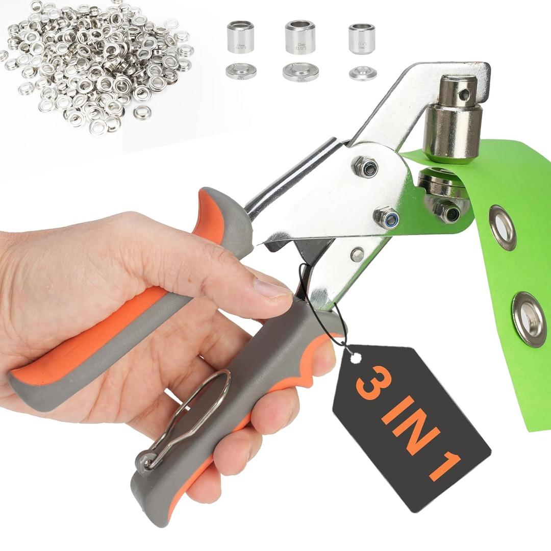 Heavy Duty Grommet Tool Kit 1/21/43/8Multi-Size Hole Punch with 600 PCS Metal Grommets Eyelet Set for Canvas Tarp Leather Curtain and DIY Repair