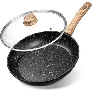 MICHELANGELO 10 Inch Frying Pan with Lid, Nonstick Frying Pan with Healthy Granite Coating, Nonstick Pan with Anti-Scald Handle, Induction Compatible