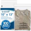 Spartan Industrial - 10 X 13 (100 Count) Self Seal Clear Poly Bags with Suffocation Warning for Packaging, T Shirts - Permanent Adhesive