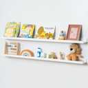 Picture Ledge Shelf for Wall, 48 inch Solid Pine Wood Nursery Book Shelves 2 Packs, Floating Ledge Shelves for Kids' Room Bedroom Bathroom Living Room Photo Frames Office Nursey Wall Decor, White (48'', set of 2)