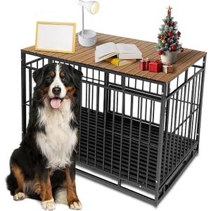 Dog Crate Topper with Magnets for 48 Inch Crate - Aluminum Foldable Dog Kennel Topper Decorative Storage Pet Crate Table Walnut (Only Topper)