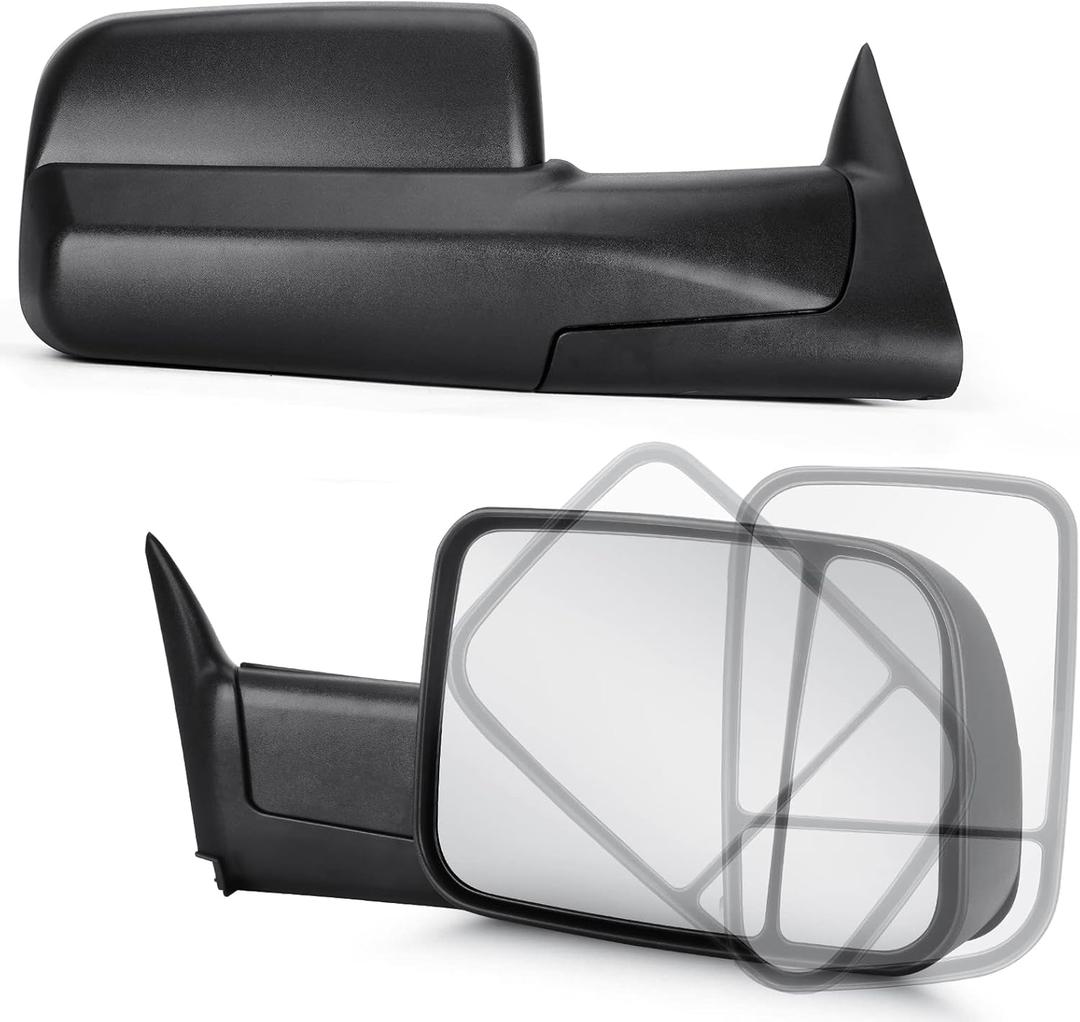 Youxmoto Towing Mirrors fit for Dodge Ram 1500 2500 3500 1994 1995 1996 1997 1998 1999 2000 2001 2002 Pickup Truck Mirrors, Manual Folding & Flip Up; Left+Right Side Mirrors; Black